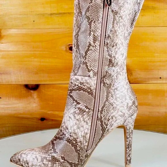 Mack J Nude Snake Pointy Toe High Heel Over The Knee Boots - Picture 3 of 4